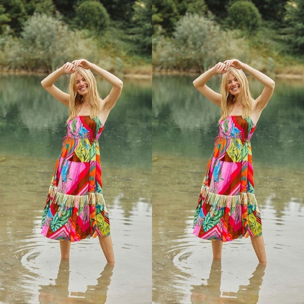 Anthropologie Farm Rio Palila Fringed Midi Dress